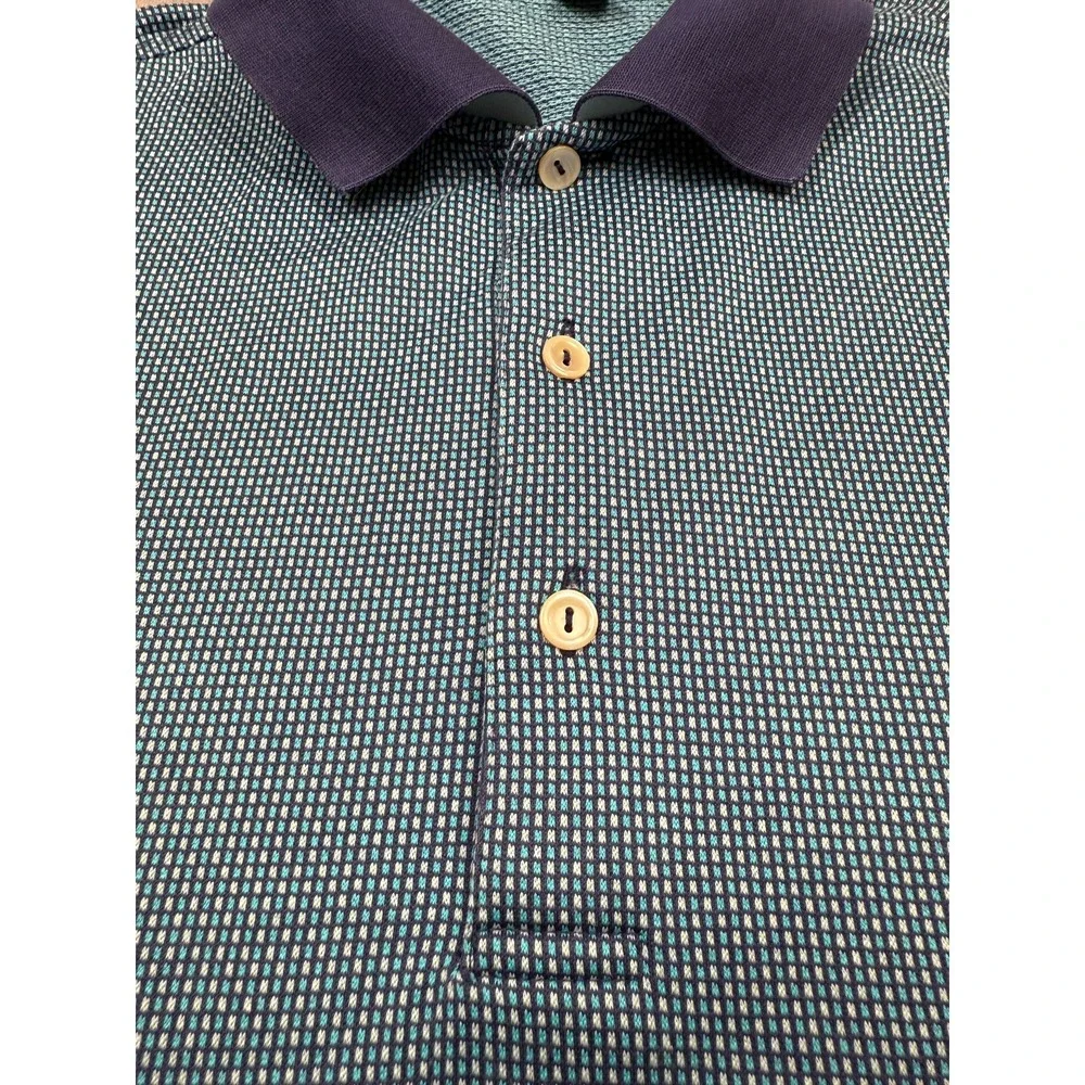 VTG Peter Millar Polo Shirt Mens M Blue‎ 100% Cotton Textured Knit Made in Korea - Picture 6 of 15